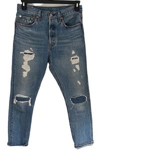 Levi’s 501 Jeans Distressed Skinny Jeans 28 High Rise High Waisted Blue